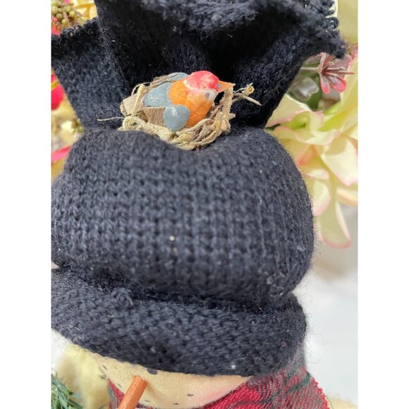 Handcrafted Decorative Snowman Doll With Scarf & Birdhouse Figurine - Picture 3 of 9